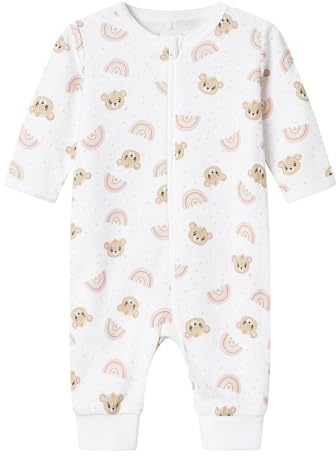 NAME IT Baby - Mädchen Nbfnightsuit Zip Orchid Pink Teddy Noos, Bright White, 98
