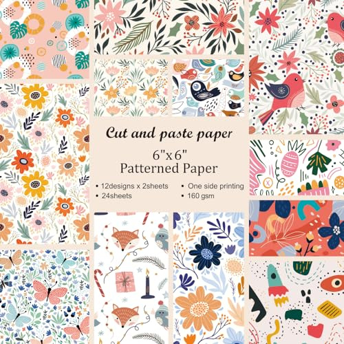 6x6” 160gsm cardstock Single Sided Scrapbooking 24 Papers Pad vintage decoupage scrapbook kit patterned paper junk journal supplies journaling supply scrap paper crafting Flower Bird