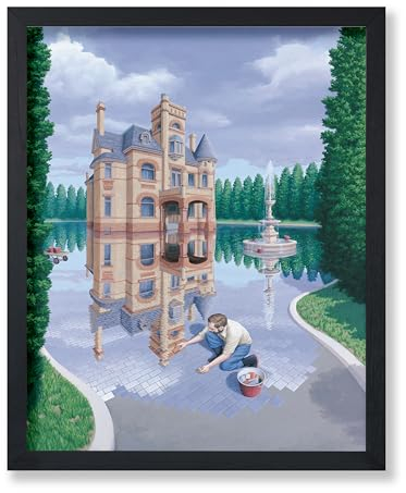 Poster Master Vintage Rob Gonsalves Poster – Retro The Mosaic Moat Print – Magischer Realismus Kunst – Geschenk für Männer & Frauen – Ästhetische Wanddekoration für Wohnzimmer, Schlafzimmer oder Büro