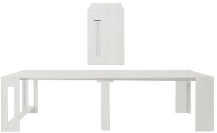 Web Furniture Whous – ausziehbare Konsole 51 – 300 cm PrATIKA – ausziehbarer Esstisch aus Melamin – Klapptisch platzsparend 5 verlängerbar – ausziehbarer Esstisch weiß glänzend Made in Italy