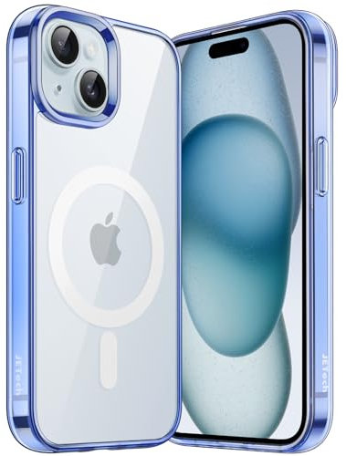 JETech Magnetic Case for iPhone 15 6.1-Inch Compatible with MagSafe Wireless Charging, Shockproof Phone Bumper Cover, Anti-Scratch Clear Back (Dark Blue)