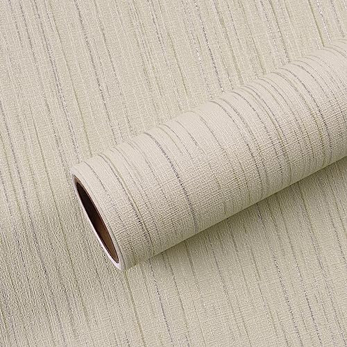 VEELIKE Tapete Grastuch Beige Grau 40cm×900cm Klebefolie Beige Möbelfolie Selbstklebend Folie Wasserfest Dekorfolie für Möbel Wandtapete Creme Beige Tapeten Schlafzimmer Deko Wohnzimmer Wanddeko
