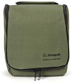 Snugpak Essential Wash Bag WGTE - Toiletry Bag with Steel Hanging Hook, Detachable Mirror, Multi-Section Storage - Lightweight Hanging Toiletry Bag for Adventurers (Olive)
