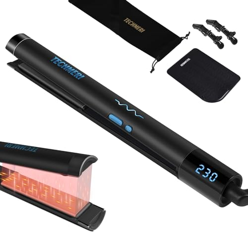 Haarglätter TECHMERI 2 in 1 Glätteisen Ionic Lockenstab, Haarpflege Glätteisen Locken und Glätten, Keramik Glätteisen Professioneller Haarglätter mit Dual Voltage, LCD-Display