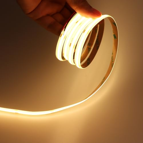JOYLIT 24V 6M COB LED Streifen Warmweiss 3000K Innen 320LEDs/M CRI 93+ Dimmbar LED Band Selbstklebend, Flexible Light Strip für Schrank, Regal, Kleiderschrank, Treppe (Nur LED Streifen)