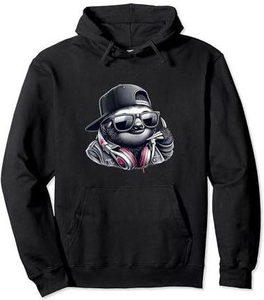 Faultier Sloth in Hip Hop Rapper Cap Pullover Hoodie