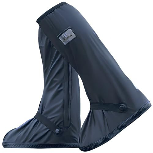 MILIWAN Schuhüberzieher Wasserdicht Regenschutz Schuhe Überschuhe Regenschuhe Wiederverwendbar mit Reflektorstreifen Rutschfeste Regenfüßlinge Hohe Regenschutz Galoschen für Fahrrad Motorrad, XXL