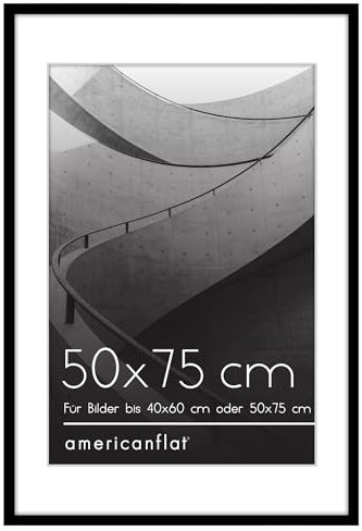 Americanflat Cadre Photo Noir de 40x60 cm – Utilisation comme Cadre Photo à Bordure Fine de 40x60 cm avec Passe-partout ou Cadre de 50x75 cm sans Passe-partout