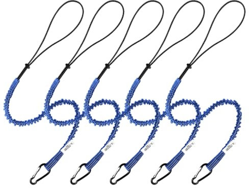 CYSKY 5 Pièce Cordon de Sécurité les Outils pour Travaux en Hauteur, Rétractable Lanière à Outils avec Mousqueton à écrou en Aluminium, Limite de Poids Maximum 13,6KG / 30LBS (Bleu)
