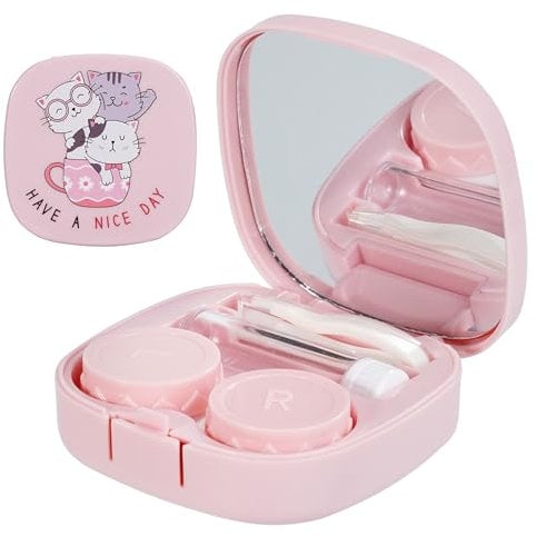 Zaspaver Contact Lens Case,Cat Pattern,Pink
