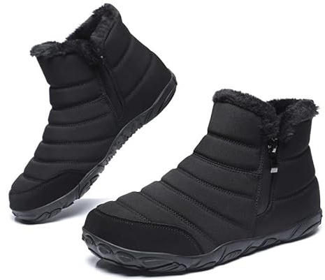 Snow Boots Men Women Winter Ankle Boots Water-Resistant Fur Lined Side Zipper Warm Walking Boots Lightweight Outdoor Anti-Slip Unisex Booties Mid Calf Sport Shoes Black