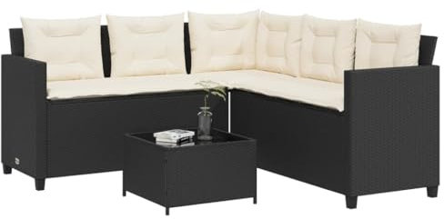 SECOLI Gartenlounge Rattan Balkon ecklounge klein Gartensofa Rattan Balkonmöbel Klein Balkonsofa Lounge Sofa Loungemöbel Terrasse mit Tisch und Kissen-Schwarz-