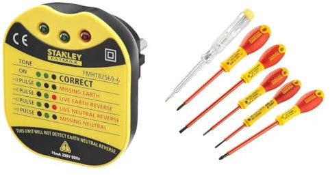 Stanley Fmht82569-6 Testeur Pour Prise Mural Gamme FatMax - Voltage 230V & FatMax 0-65-443 Jeu De 6 Tournevis Isolés 1000V - Gamme FatMax - Fabriqué En France
