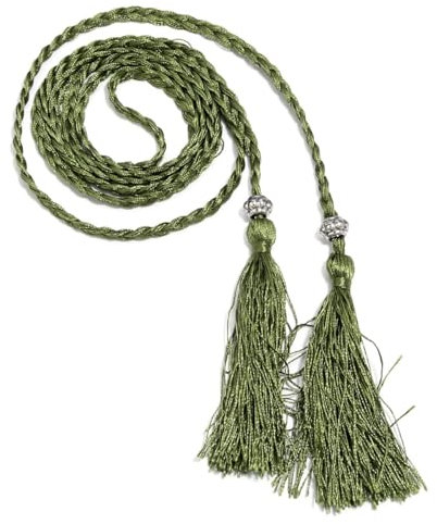 Wambere 1 Stück Damen Geflochtener Taillengürtel Fransengürtel Taillenseil Kordel Gürtel Dünner Quaste Geflochten Quastegürtel Gürtel Gewebte Quaste Kette Gürtel für Frauen Kleider,Armeegrün