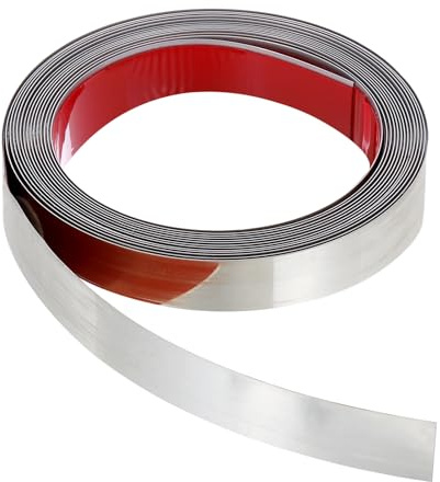PATIKIL Zierleiste Edelstahl, 5m(L) x 20mm(B) Wandleiste Selbstklebend Metallband Dekorative für Kamin, Spiegelrahmen, Möbel und Heimdekoration,Spiegel Silber