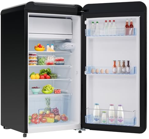 RCBDBSM Mini réfrigérateur d'une capacité de 91 litres Petit réfrigérateur avec 3 étagères en Verre Amovibles Mini réfrigérateur avec contrôle de température pour Cuisines, Bureaux, Chambres,Black