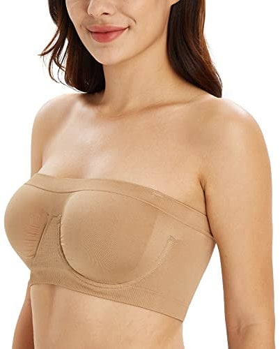 DotVol Women's Underwire Strapless Non Padded Multiway Bras Stretchy Tube Top Bandeau Bra(Beige,M)