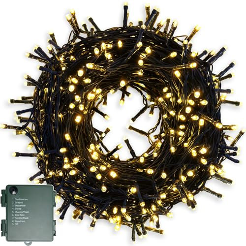 MOLVCE Lichterkette Batterie 2stk 200LEDs 20m LED Lichterkette Außen und Innen mit Timer, 9 Modi Lichterketten Batteriebetrieben für Weihnachten, Garten, Grünes Kabel Wasserdichte, Warmweiß