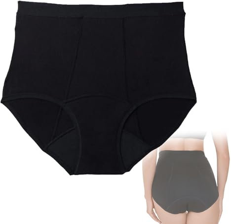 CSGTUO Mutande Assorbenti per Incontinenza Donna Vita Alta Slip Cotone, Biancheria Intima Lavabile per Incontinenza Urinaria Femminile, Intimo di Protezione per Il Ciclo Mestruale, L, Nero