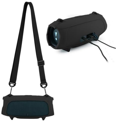 XBERSTAR Coque de protection en silicone pour haut-parleur Bluetooth portable JBL Charge 5 avec sangle (Noir)