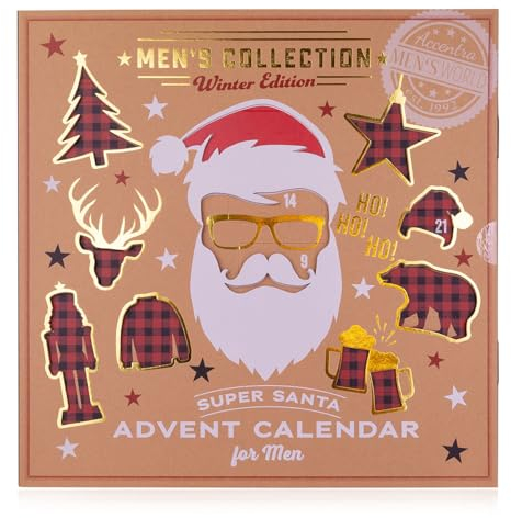 Accentra - Calendrier de l'Avent Cosmétique pour hommes avec 24 produits de soins Calendrier de Noël Soins avec lotion pour le corps, après-rasage, savon, gel douche, soins de la barbe, etc…