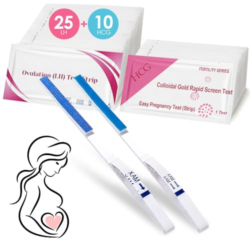 25 Ovulation Test Strips and 10 Pregnancy Test Strips, Ovulation & Fertility Test Kits, Ovulation Test and Pregnancy Test Early Detection, Highly Sensitive 20miu/ml Test