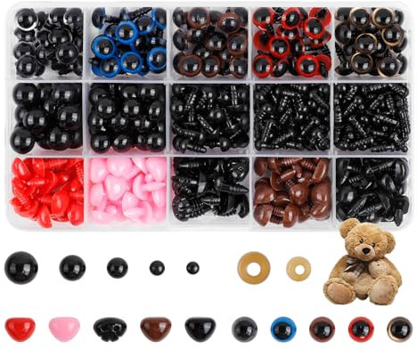 Romon Sicherheitsaugen, 752 Stück Augen für Häkeltiere Kunststoff Knopfaugen Bastelaugen, 5-12mm Bunte Sicherseitsaugen und Sicherseitsnasen Puppenaugen mit Unterlegscheiben für Puppe Spielzeuge DIY