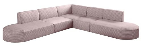 Kaiser Möbel - Sofa L Form - Ecksofa Cord - 285 cm lang, 285 cm breit - Wohnzimmer Couch Extra Groß, Bequemer Sitz mit gewellten Federn und HR Schaum - Modena Corner Sofa Rosa