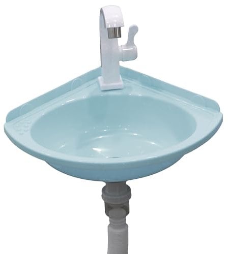 Lavabo de plástico de color pequeño esquina para lavar a mano, fregadero de pared de plástico, mini lavabo, para caravana, para jardín, camping, sótano