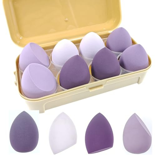 ZHIYE 8 Pack Makeup Sponge, Latex Free Beauty Makeup Blending Sponge Blender Foundation Sponges Concealer Sponges for Liquid, Creams and Powders, Purple Style