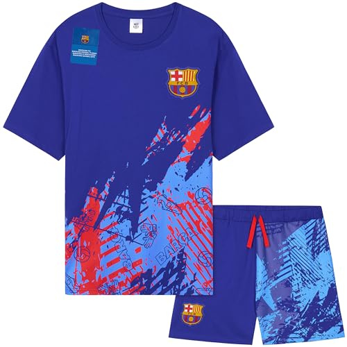 Get Trend FC Barcelona Schlafanzug Herren Kurz Baumwolle Sommer Pyjama Männer Schlafanzüge Fussball Geschenke für Männer (M, Blau Barcelona)