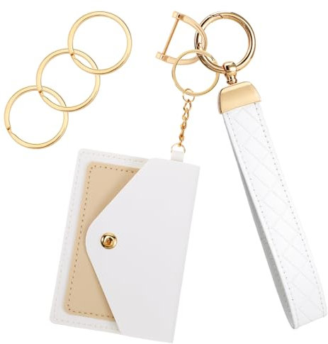 Wristlet Schlüsselanhänger Damen, Mini Geldbeutel Schlüsselanhänger Frauen Weiß Leder Keychain mit Mini Geldbörse Damen Charm und Schlüsselring Autoschlüsselanhänger Cute Schlüsselbund für