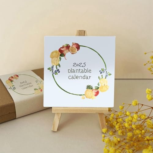 Einpflanzbarer Kalender 2025, 10 x 9 cm, 300 g/m², Saatgut Tischkalender, Samen Pflanzkalender, Pflanzbarer Gartenkalender, Kleine Garten Geschenk für Gartenliebhaber, Wachsender Pflanze (C)