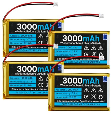 4 Stück 3,7V 3000mAh Lithium Batterie 1S 1C LiPo Akku mit Schutzplatine Isolierband aus Gummi, Micro JST 1,25-Stecker für Arduino Node MCU ESP32-Entwicklungsplatine