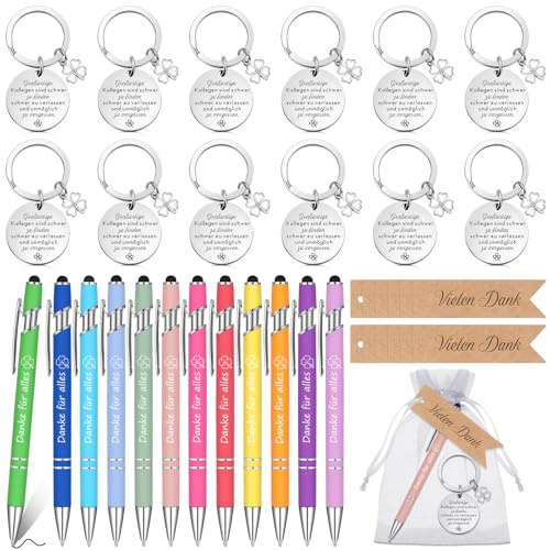 Otuuz 12 Sets Abschiedsgeschenke für Kollegen Kollegin, Bunt, Klassisch | Inspirierende Kugelschreiber, Schlüsselanhänger mit Beutel, Danke Etikette Anhänger, Dankeschön Geschenke für Mitarbeiter
