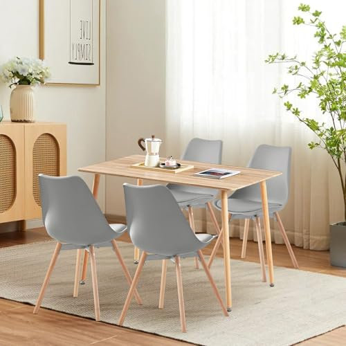 FURNITABLE Esszimmergruppe mit 4 Stühle, Rechteckig 110CM Küchentisch und 4er Set Esszimmerstühle Essgruppe für Küche Esszimmer Büro Wohnzimmer (Eiche Tisch+4 Grau Stühlen)
