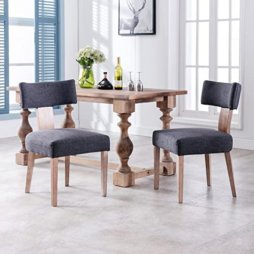 Ya-Home Chaises Bois Salle à Manger Lot de 2 Chaise Salle a Manger Rétro, Coussin en Lin, Pied en Bois Massif, Chaise de Cuisine Confortable, Gris