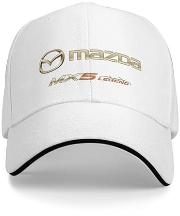 XMCMBS Maßgeschneidert Baseball Cap für Mazda MX-5 2015-2023,Herren Damen Kappe Verstellbar,Outdoor Baseballkappe,Sonnenschutz Einstellbar Zubehör,White