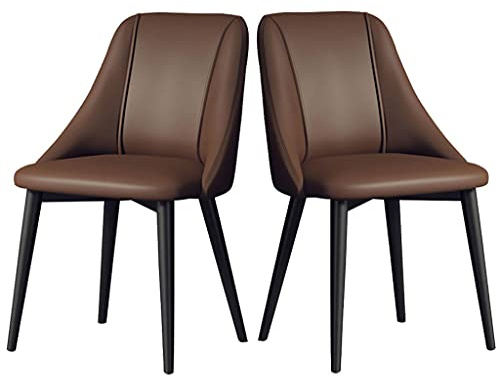 Modernes Esszimmerstuhl-Set aus Leder, 2 Stück, mit ergonomischer Rückenlehne und Metallbeinen für Theke, Lounge, Wohnzimmer, Empfang (Farbe: Dunkelbraun)