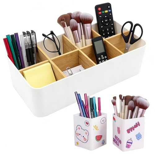 ZYNERY 8 Fächer Weiße Aufbewahrungsbox, Multifunktionaler Organizer für Stifte, Kosmetika, Zubehör – Schreibtisch Organizer für Büro und Zuhause