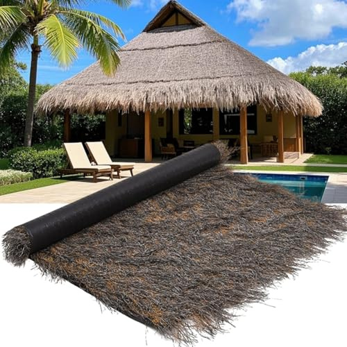 ZHWFDC Künstliches Strohschuppendach, Strohdach Im Tropischen Stil, Geeignet Für Die Dekoration Von Gartenzäunen, Tiki-bar-schuppendekorationen (grau, 1 * 20m(3.28 * 65.6ft))