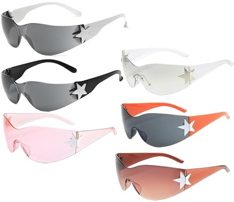 oooaooo 6 Stück Y2k Sonnenbrille, Lustige Sonnenbrillen Y2k Brille Sonnenbrille Lustig Rave Brille Stern Sonnenbrillen für Herren Damen für Sonnenschutz Im Sommer, Alltagskleidun 6 Farben