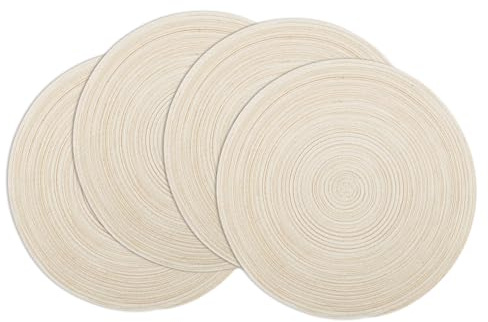 Winknowl Runde Platzsets 4er Set, Abwaschbar Tischmatten rutschfest Abgrifffeste Hitzebeständig Tischsets, 37 cm Runde Platz-Matten für Esstisch (Elfenbein)