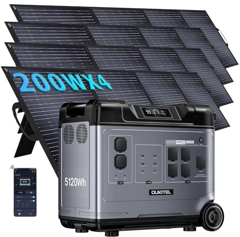 Estación de energía P5000 Pro de 4000 W con 4 paneles solares de 200 W, generador solar de 5120 Wh con batería LiFePO4, carga rápida de 1,8 horas, para emergencias, edición limitada de otoño