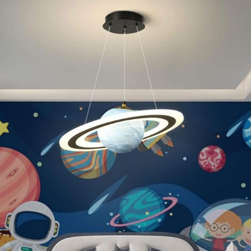 Yuelux LED Pendelleuchte Kinderzimmer mit Planeten-Design 55cm Blau | Dimmbare Weltraum-Hängelampe für Schlafzimmer & Lernbereich – sicher & energiesparend, ideal für kleine Entdecker