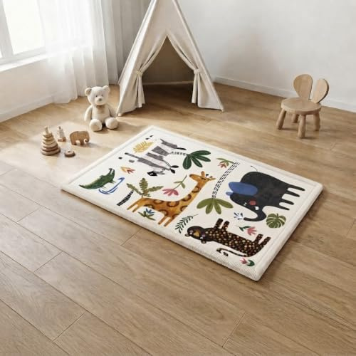 FRIEDO Krabbelmatte Baby I ÖKOTEX Zertifiziert I 80x150cm Motiv 2 I Extra dick und weiche Spielmatte, Spielteppich I Rutschfester, wasserabweisender Teppich für Wohn und Kinderzimmer I Tatami Matte
