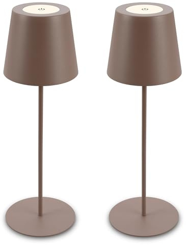 Briloner - Set of 2 Rechargeable LED Table Lamps, with Touch Control, Dimmable, Adjustable Height, IP44, LED Light, Battery Table Lamp, Bedside, Cordless, Night Light, Outdoor, 12X36 cm, Umbrasand
