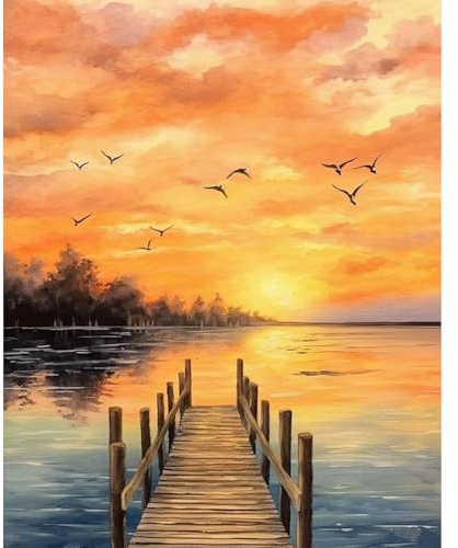Yaostarart Sonnenuntergang Malen Nach Zahlen Erwachsene-Strand Malen Nach Zahlen Erwachsene,DIY-Ölgemälde-Set auf Leinwand mit 3 Pinseln und Acrylpigment 40x50cm