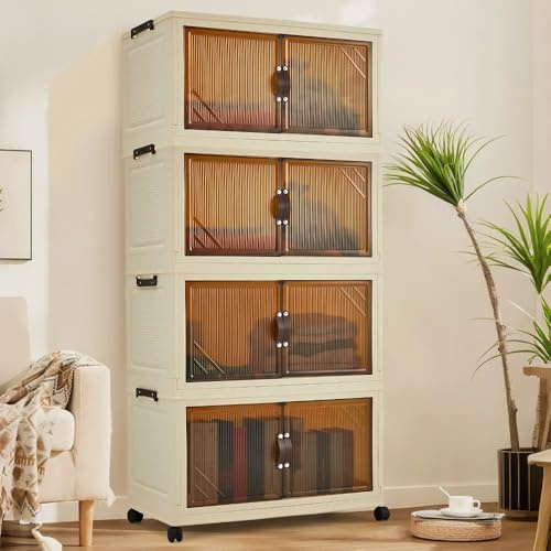 Lidzopas Faltbarer Kleiderschrank 57 × 31 × 113 cm, Kunststoff-Klappkommode mit Magnetischen Türen, Stabil Mehrzweckschrank für Kinderkleidung Aufbewahrung von Spielzeug 