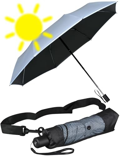 iX-brella City Trekking Sonnen-Regenschirm mit extra langem Stock mit UV- und Hitzeschutz - Black Coating - Ice
